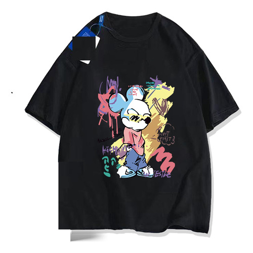Camiseta De Manga Corta De Algodón Puro Hip Hop Mickey Mouse