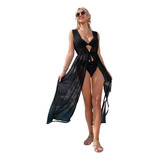 Long Chiffon Beach Cover-up Vestido, Usado Sobre Un Bikini
