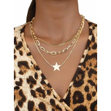 Cadena Collar A Capas Con Diseño De Estrella Dorado