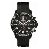 Reloj Swiss Alpine Military Ranger Chrono 7064.9877sam Malla Negro Bisel Negro Fondo Negro