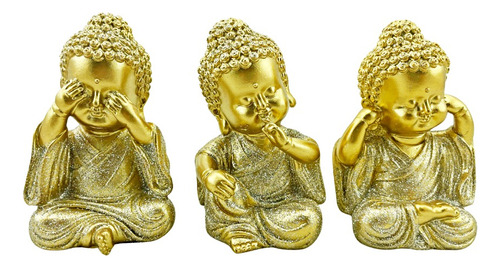 Figuras Decorativas Niños Budas Set X3 Brillo 10cm Zn Ct