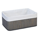 Cesto Organizador Caja Bambu Gris 33x23x14cm Plegable Baño