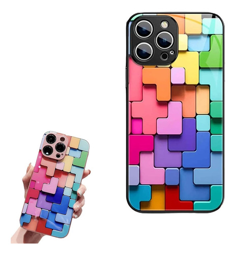 Capa De Vidro Com Padrão Quadrado 3d Para iPhone 15,