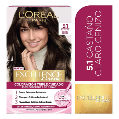 Kit Tintura Excellence Creme Tono Tono 5.1 Castaño Claro Ceniza
