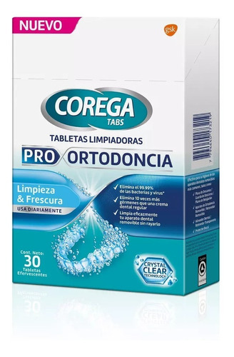 Corega Tabs Tabletas Limpiadoras Pro Ortodoncia 30u