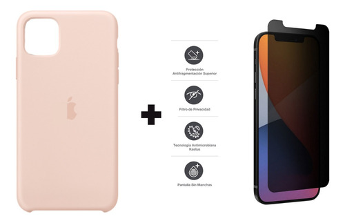 Funda Silicone P/iPhone 11 Pro + Vidrio Full Anti Espías