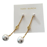 Aretes Tory Burch Colgantes Perlas Y Logo Dorado 