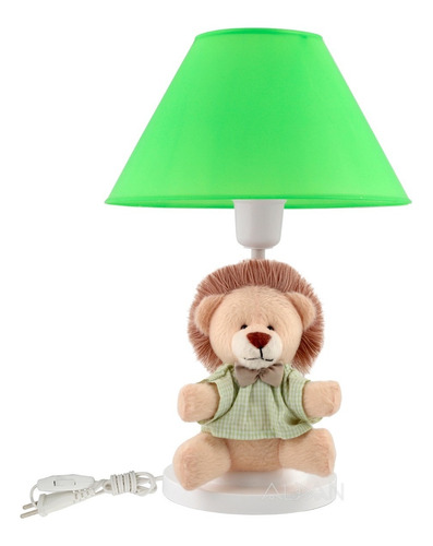 Abajur Safari Leão Verde Luminaria Infantil Quarto Bebe