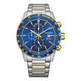 Reloj Citizen An368459l Para Hombre Cronógrafo Taquímetro Color De La Malla Dos Tonos Color Del Bisel Azul Color Del Fondo Azul