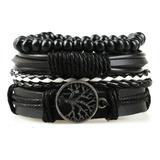 Pulsera Manilla Brazalete Cuero Color Negro 