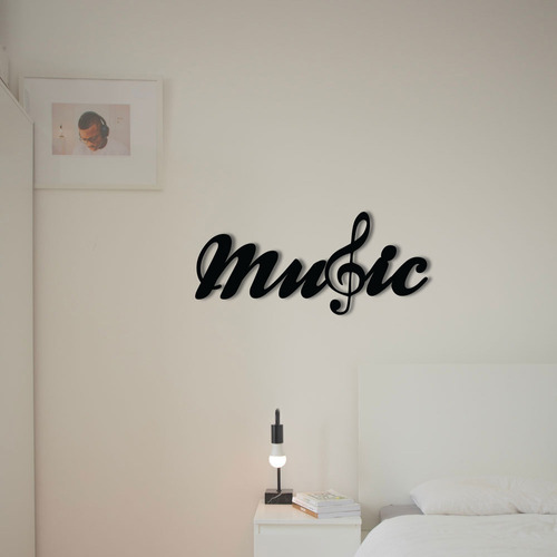 Decoração De Parede Palavra Music Em  Mdf 6mm