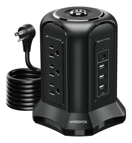 Torre 9 Multicontacto Con Proteccion De Voltaje 3 Usb Y 1 C