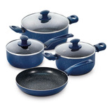 Batería De Cocina 7 Pzs Antiadherente Granito Navy Ilko