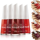 Kit Esmalte Risque 5 Cores Vermelho Clássico Manicure