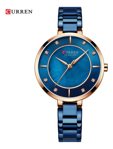 Reloj Para Mujer Curren 9051 9051 Azul Color De La Correa Oro Rosa