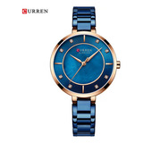 Reloj Para Mujer Curren 9051 9051 Azul Color De La Correa Oro Rosa