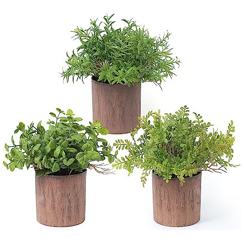 Set De 3 Plantas Artificiales Pequeñas Macetas De Colo...