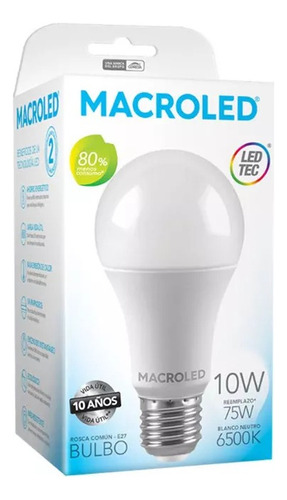 Lampara Led Bulbo 9.5w E27 A60 Luz Fria 6500k Macroled X10u Color De La Luz Blanco Frío