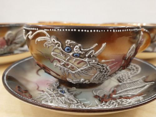 Tazas Té Japonesas X 6 Porcelana Pintura A Mano Dragon