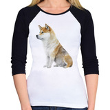 Baby Look Raglan Cachorro Shiba Inu 3/4