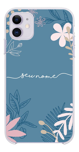 Capa Capinha Personalizada Com Nome Floral Azul Agua