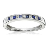 Anillo De Boda Con Diamante Y Zafiro Azul 1/3 Carat.