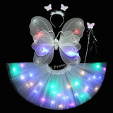 Fantasia Borboleta Tiara Varinha Asa Saia Com Led  Adulto