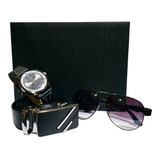 Set Regalo 3 Piezas Para Hombre Reloj Lentes De Sol Cinturon