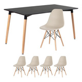 Conjunto Jantar Eames Mesa 140 X80  Cm 4 Lugares Cadeiras Cor Mesa Preto Com Cadeiras Nude