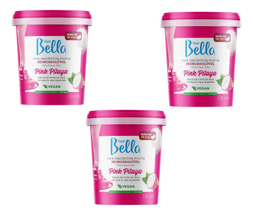 Depil Bella Cera Hidrossolúvel Pink Pitaya Kit 3un 1,3kg