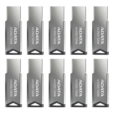 Kit 10 Memoria Usb 32gb Adata Metalica Auv250-32g-rbk 2.0 Color Plateado | Meses sin interés