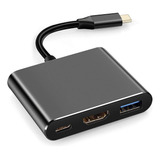 Adaptador Tipo C A Hdmi 4k Convertidor Hub Usb 3.0 3 En 1