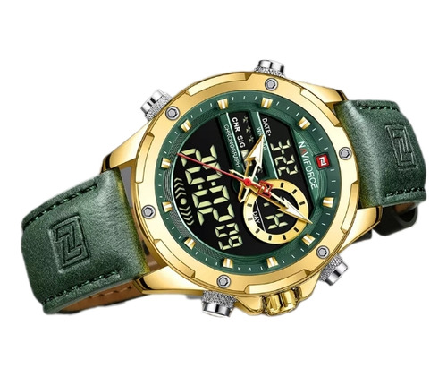  Relógio Naviforce 9208 Dourado Verde Na Caixa Original 