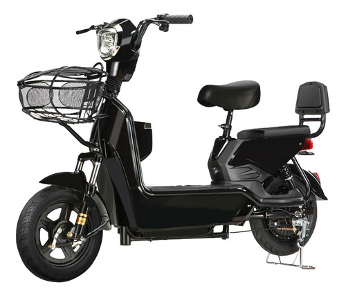 Bicimoto Electrica Con Alarma Antirrobo Con Motor 3 Velocidades Bateria Recargable, Canasta Para 2 Pasajeros Velocidad Hasta 33 Km/h Llanta De 14 Pulgadas 350w De Potencia E Bike Color Negro Sin Pedal