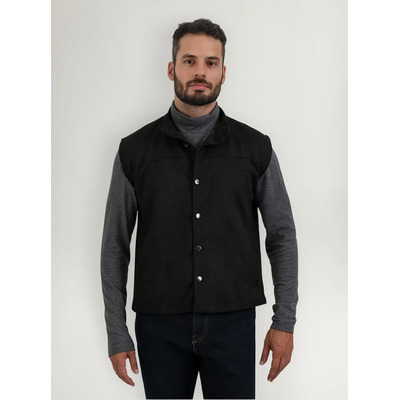Chaleco De Gamuza De Caballero Con Botones Y Bolsas Casual Negro Xg
