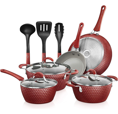 Set De Cocina Nutrichef Cacerola, Ollas, De Cerámica, Rojo