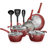 Set De Cocina Nutrichef Cacerola, Ollas, De Cerámica, Rojo