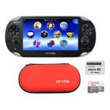 Playstation Psvita Console Portátil Sony Desbl. Cartão 64 Gb Skin Fibra De Carbono + Case 