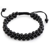 Genasto - Pulsera De Cuentas De Piedra De Obsidiana Negra - 