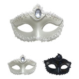 Antifaz Veneciano X 1 Gema Encaje Máscara Carnaval Cotillon Color Blanco