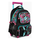 Mochila Footy Carro Escolar Flowers Flores Con Luz 45 Cm Color Negro