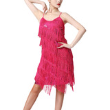 Vestido De Baile Latino Con Flecos Y Cuello En 2xl Rosa Roja