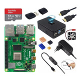 Kit Raspberry Pi4 8gb C/ Case+cartão 64gb +hdmi+fonte