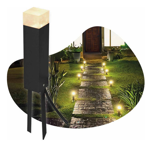 Balizador Espeto Jardim Quadrado 18cm + Lâmp Led Bivolt