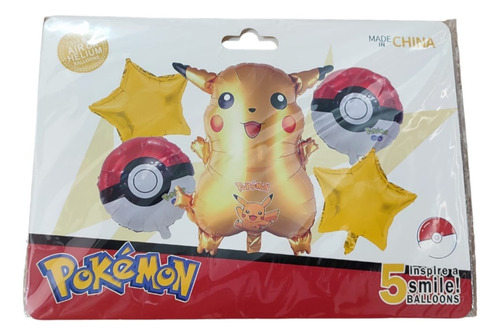Kit 5 Globos Fiesta Infantil Pokémon Pikachu Pokebolas