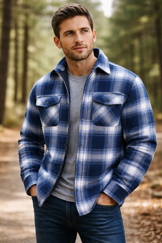 Chaqueta De Franela Con Forro Holgado Y Camisa De Cuadros