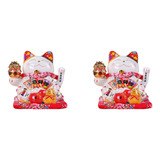 Adorno Feng Shu De Cerámica Con Forma De Gato Maneki Neko, 2