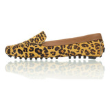 Mocassim Drive Couro Feminino Animal Print Estampa De Onça