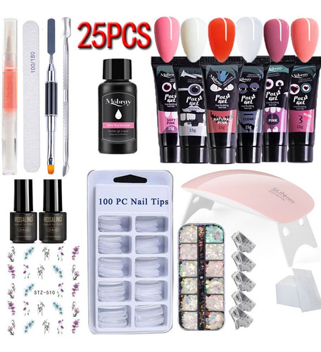 Kit Polygel 15 Ml + Tipsdual+ Base + Top 25 Unidades