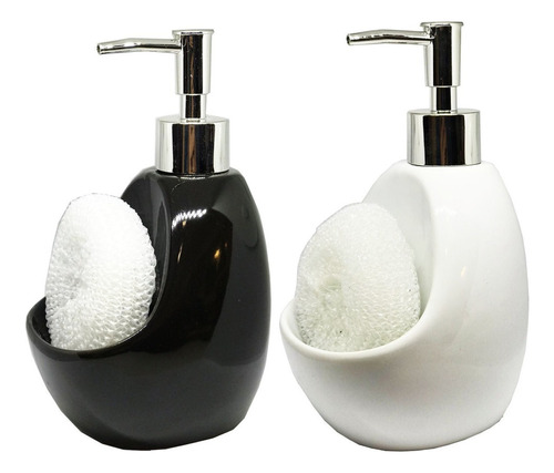 Dispenser De Jabon Detergente Ceramica Con Esponja Silmar Color Negro